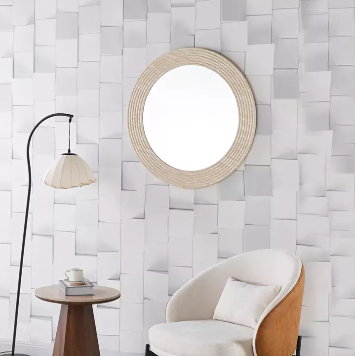 WALL ROUND MIRROR FONTE HM4880 MDF WITH PVC FRAME IN TRAVERTINE COLOR SCHEME Φ80cm