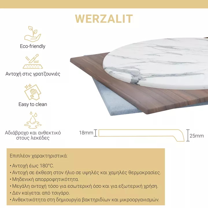 Επιφάνεια τραπεζιού Solace pakoworld Werzalit λευκό μαρμάρου 120x80εκ πάχους 35mm