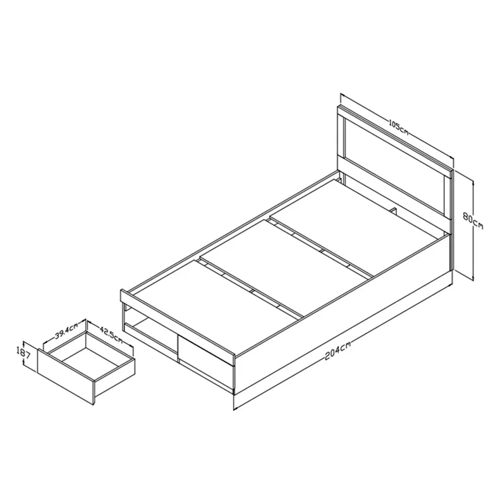 Bed with mattress and drawer Olympus-Perfecto pakoworld white 100x200cm