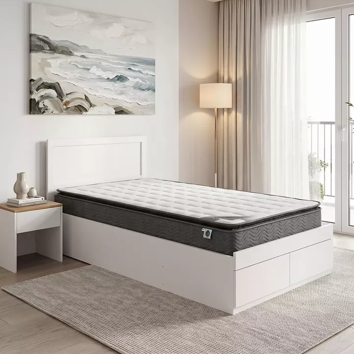 Bed with mattress and drawer Olympus-Perfecto pakoworld white 100x200cm