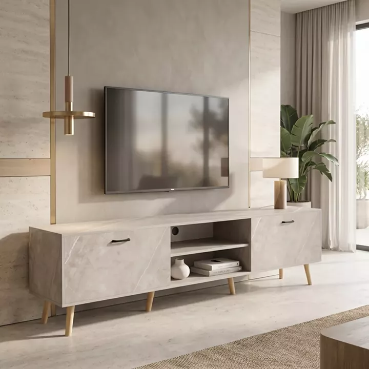 Έπιπλο τηλεόρασης Gorna pakoworld μπεζ εφέ μαρμάρου 180x35x48.6εκ
