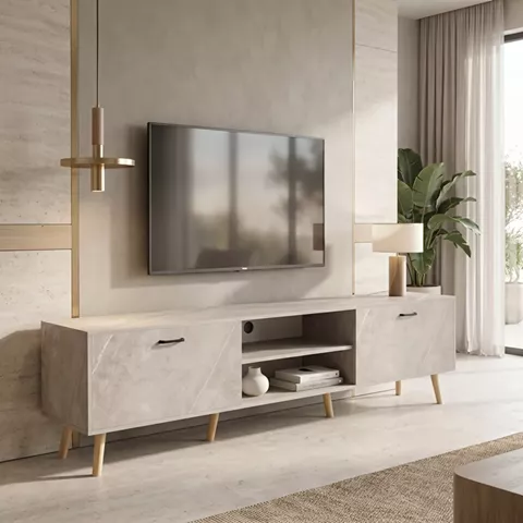 Έπιπλο τηλεόρασης Gorna pakoworld μπεζ εφέ μαρμάρου 180x35x48.6εκ