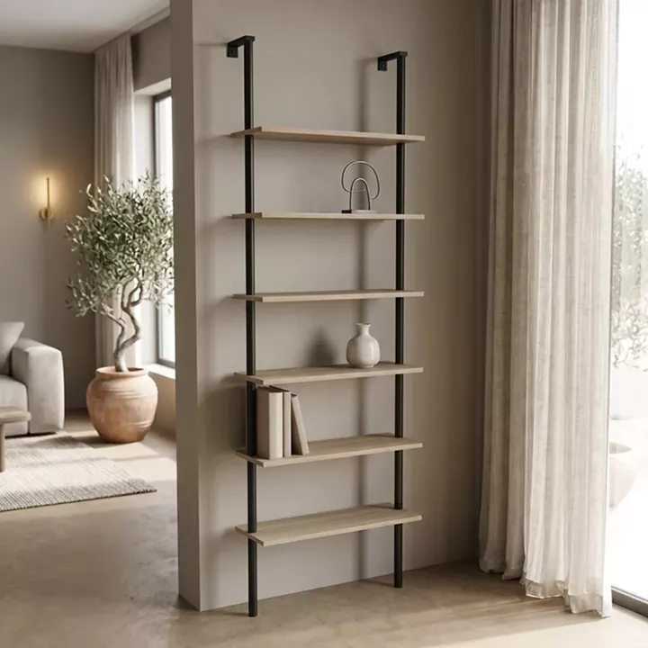 Βιβλιοθήκη επιτοίχια Dimmo pakoworld sonoma-μαύρο μέταλλο 60x20x180εκ