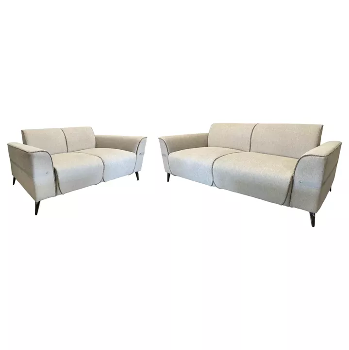 SOFA SET 2PCS FERIN HM6070.12 ECRU FABRIC WITH METAL LEGS