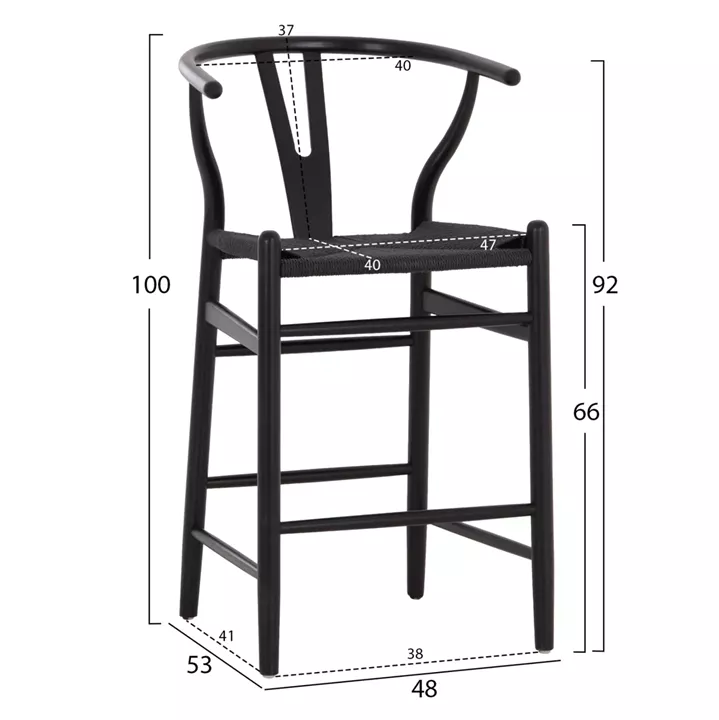 BAR STOOL BRAVE HM9405.04 WITH WISHBONE BACK-BEECH WOOD-BLACK 48x53x100Hcm.