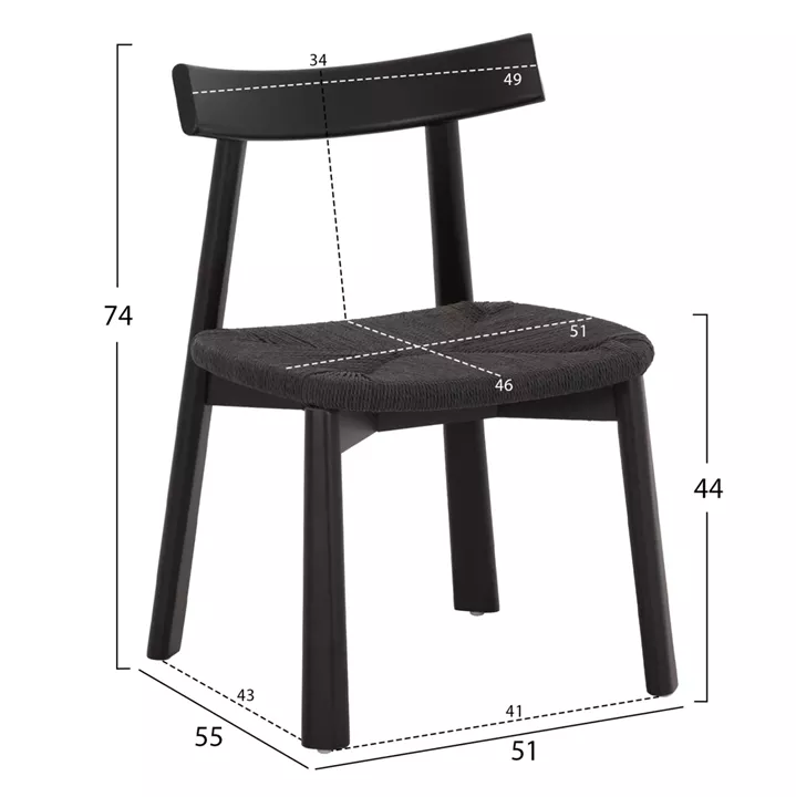 DINING CHAIR OSORIO HM18335.02 RUBBERWOOD & ROPE IN BLACK 51x55x74Hcm.