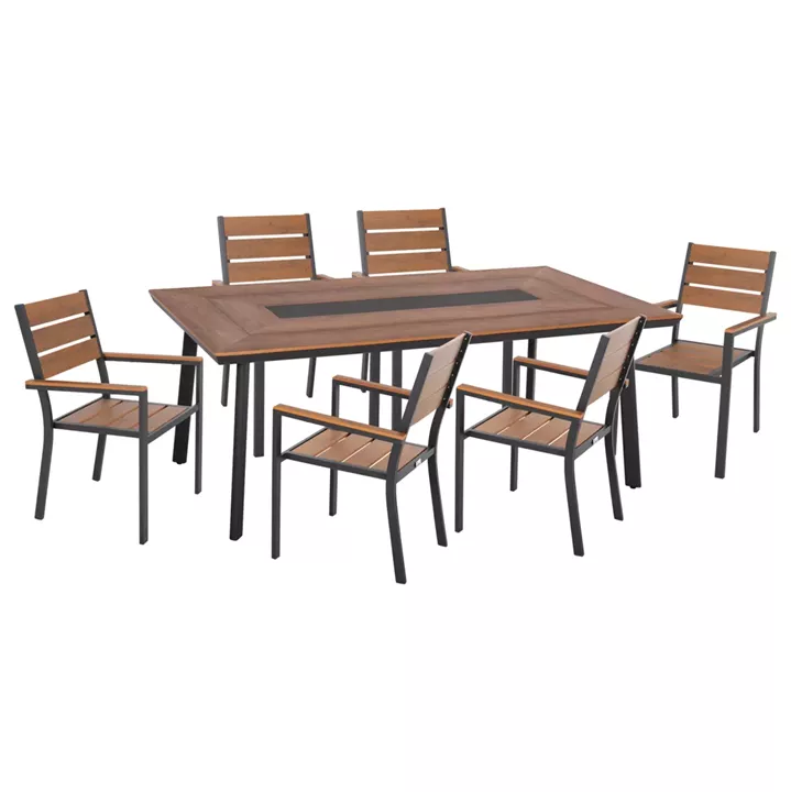OUTDOOR DINING SET 7PCS SAGA HM10814 ALUMINUM IN GREY--POLYWOOD