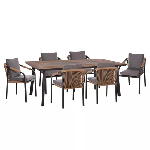 ΣΕΤ ΤΡΑΠΕΖΑΡΙΑΣ 7ΤΜΧ MAERLY HM10826.13 ΑΛΟΥΜΙΝΙΟ & ΜΑΞΙΛΑΡΙΑ ΣΚΟΥΡΟ ΓΚΡΙ--POLYWOOD