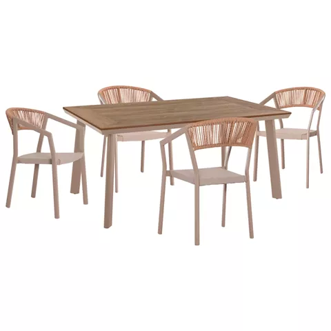 OUTDOOR DINING SET 5PCS DANAT HM10832.03 ALUMINUM CHAIRS & TABLE--POLYWOOD--CHAMPAGNE