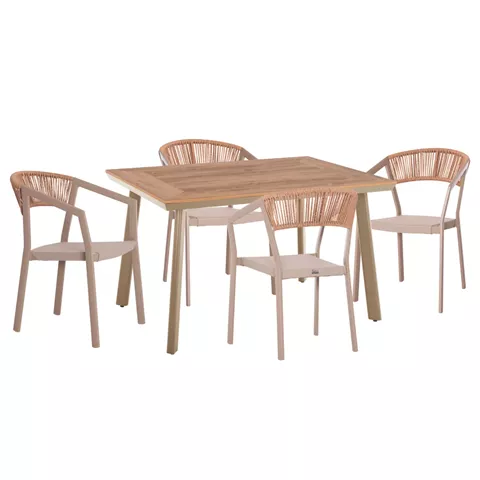 OUTDOOR DINING SET 5PCS TABER HM10837.03 ALUMINUM CHAIRS & TABLE--POLYWOOD--CAPPUCCINO/CHAMPAGNE
