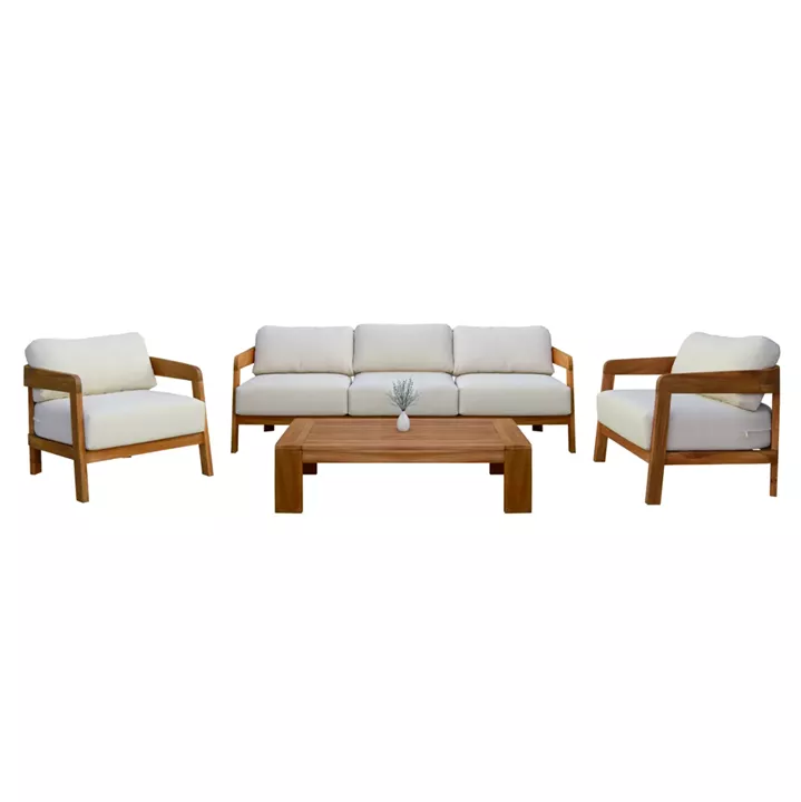 OUTDOOR LOUNGE SET 4PCS SOLARA HM6514 ACACIA WOOD--POLYESTER CUSHIONS COVERS IN ECRU