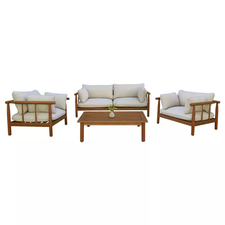 OUTDOOR LOUNGE SET 4PCS ELMORA HM6517 ACACIA WOOD--POLYESTER CUSHIONS COVERS IN ECRU