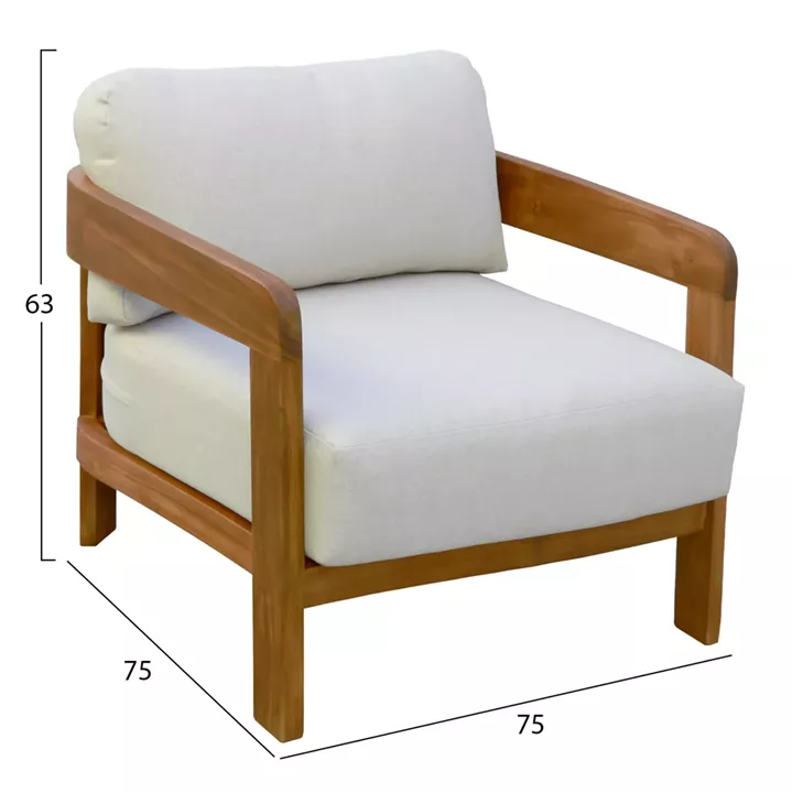 LOUNGE SET SOLARA HM10892 COFFEE TABLE & 2 LOUNGE ARMCHAIRS--ACACIA WOOD-ECRU CUSHIONS