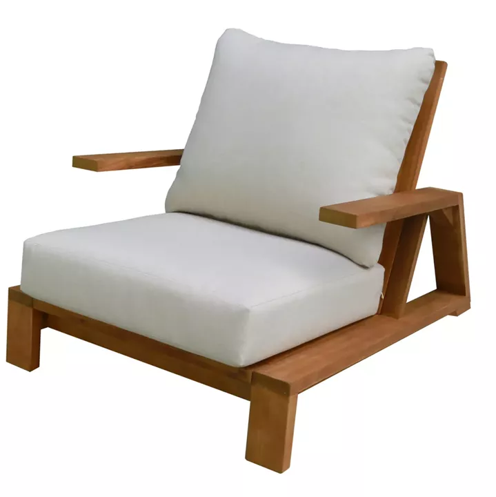 LOUNGE SET MIREX HM10893 COFFEE TABLE & 2 LOUNGE ARMCHAIRS--ACACIA WOOD-ECRU CUSHIONS