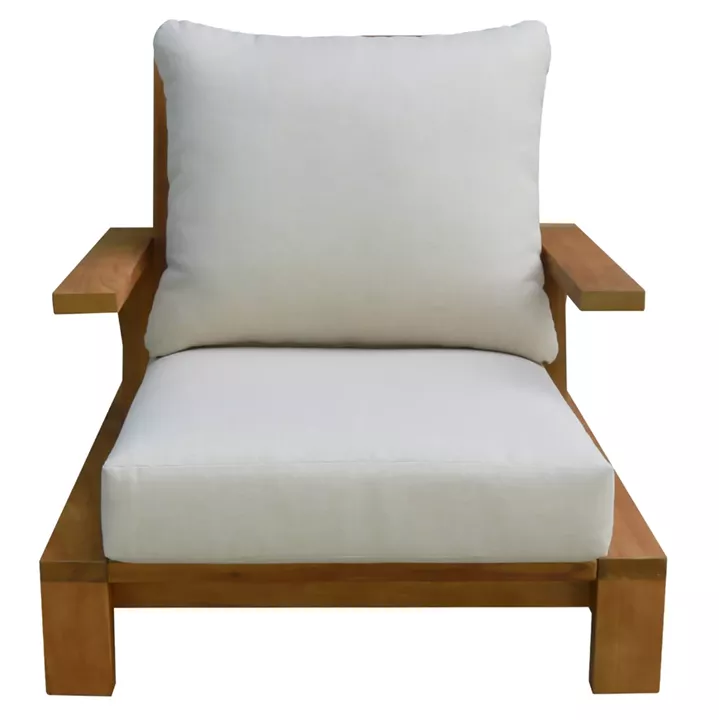 LOUNGE SET MIREX HM10893 COFFEE TABLE & 2 LOUNGE ARMCHAIRS--ACACIA WOOD-ECRU CUSHIONS