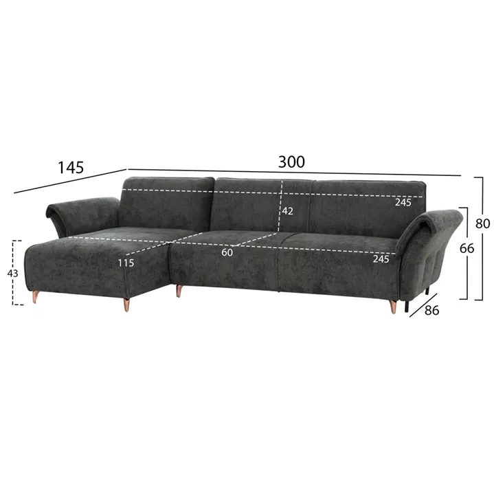 CORNER REVERSIBLE SOFA-BED MAILO HM6071.03 GREEN FABRIC-METAL LEGS 300x145x80Hcm.