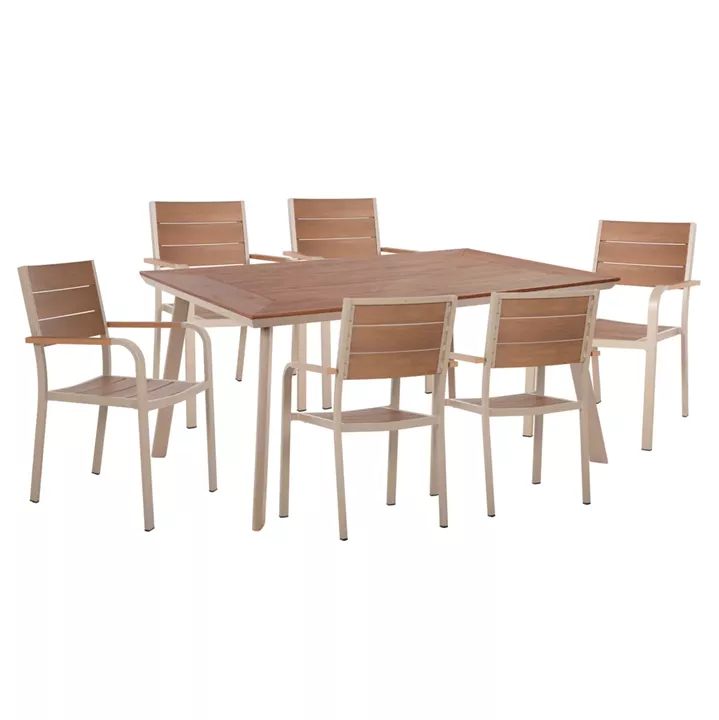 OUTDOOR DINING SET TABER HM10737.04 TABLE & 6 DINING CHAIRS-ALUMINUM & POLYWOOD--CHAMPAGNE COLOR