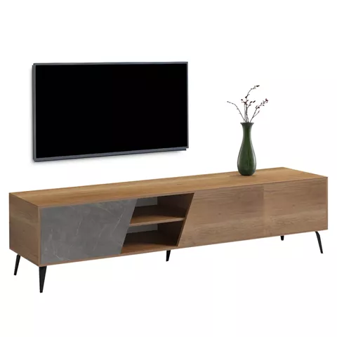 TV FURNITURE CATERRA HM18374.14 MELAMINE NATURAL-MOORE STONE 180Χ35.5Χ48Hcm.