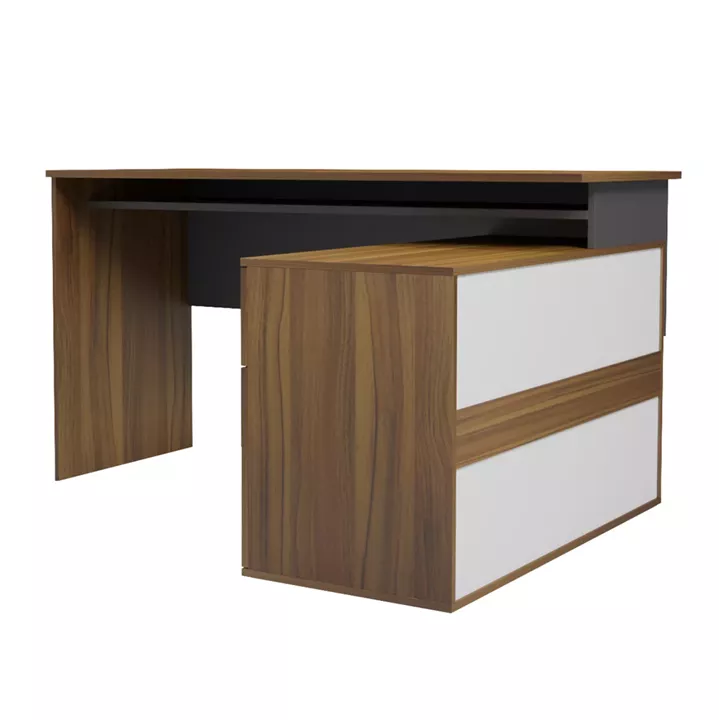 DESK RIGHT CORNER CARNET HM18384.03 MELAMINE IN WALNUT/GREY 138x102x75Hcm.
