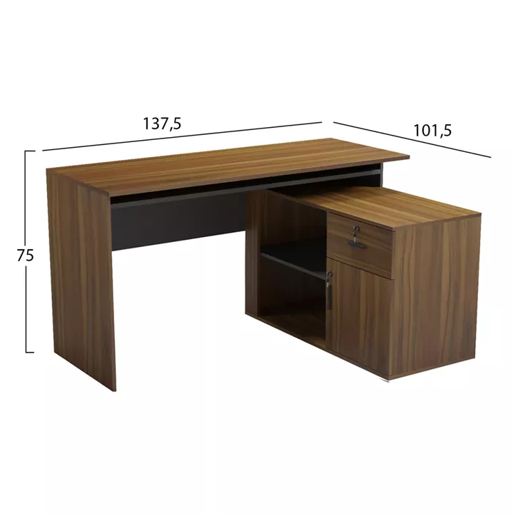 DESK RIGHT CORNER CARNET HM18384.03 MELAMINE IN WALNUT/GREY 138x102x75Hcm.