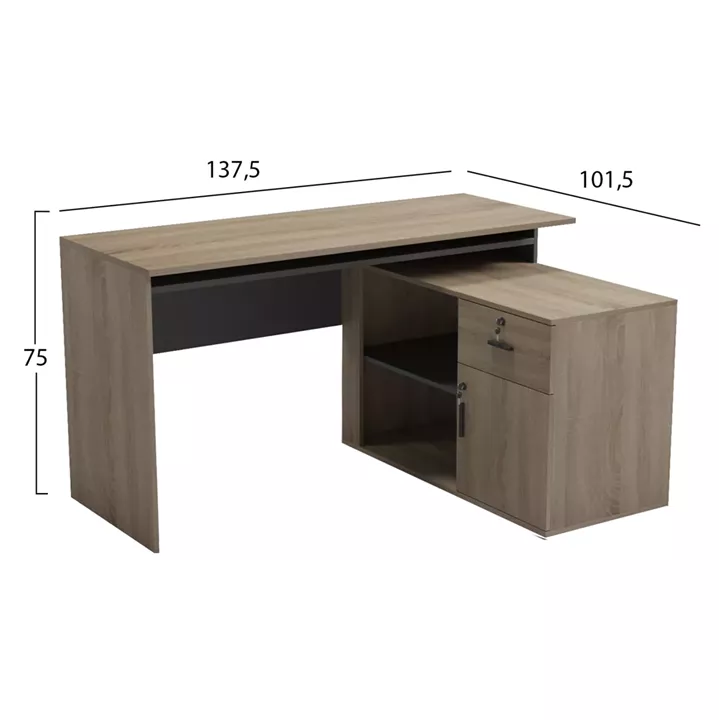 DESK RIGHT CORNER CARNET HM18384.13 MELAMINE IN SONAMA/GREY 138x102x75Hcm.