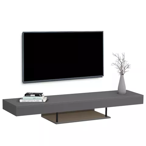 ΕΠΙΠΛΟ ΤΗΛΕΟΡΑΣΗΣ ΤΟΙΧΟΥ ME LED SAVOR HM18381.05 ΜΕΛΑΜΙΝΗ ΣΕ ΓΚΡΙ 150x29,5x22Υεκ