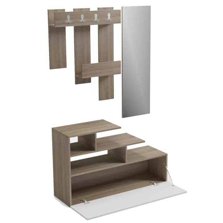 ENTRANCE FURNITURE WITH WALL MIRROR MEZZO HM18380.11 MELAMINE IN SONAMA/WHITE 100x30x61Hcm