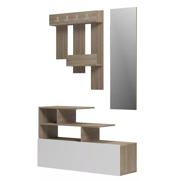 ENTRANCE FURNITURE WITH WALL MIRROR MEZZO HM18380.11 MELAMINE IN SONAMA/WHITE 100x30x61Hcm