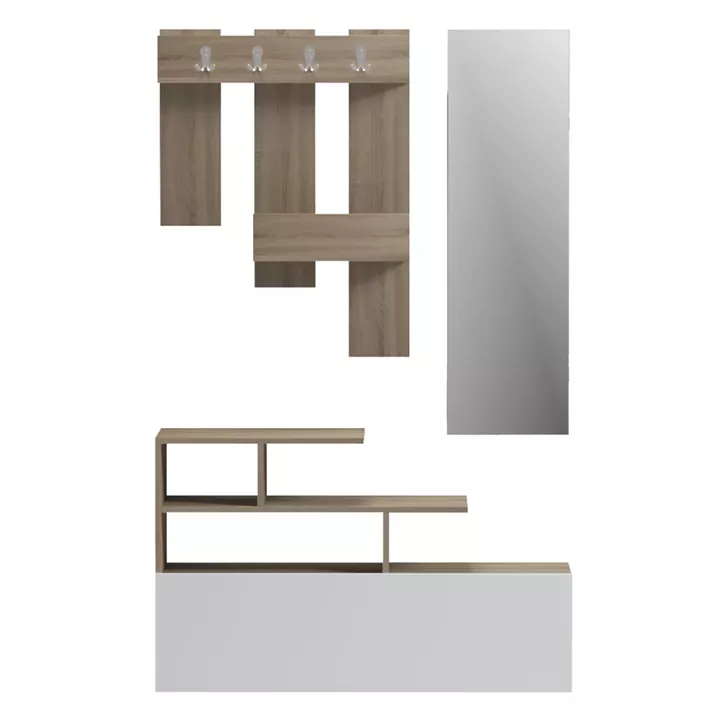 ENTRANCE FURNITURE WITH WALL MIRROR MEZZO HM18380.11 MELAMINE IN SONAMA/WHITE 100x30x61Hcm