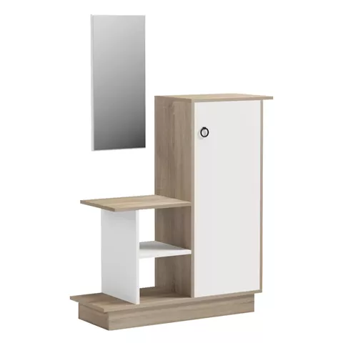 ENTRANCE FURNITURE WITH WALL MIRROR SONG HM18379.11 MELAMINE IN SONAMA/WHITE 80x30x90Hcm