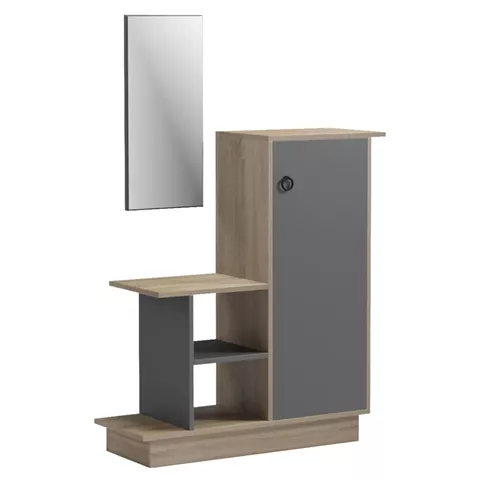 ENTRANCE FURNITURE WITH WALL MIRROR SONG HM18379.13 MELAMINE IN SONAMA/GREY 80x30x90Hcm