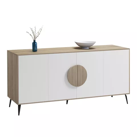 SIDEBOARD SAVORE HM18368.11 MELAMINE IN SONAMA/WHITE--BLACK METAL LEGS 180x35.5x82Hcm.
