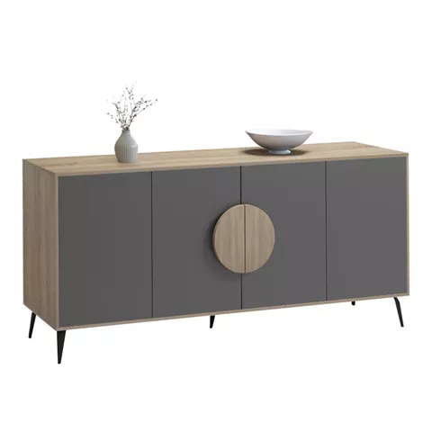 SIDEBOARD SAVORE HM18368.13 MELAMINE IN SONAMA/GREY--BLACK METAL LEGS 180x35.5x82Hcm.