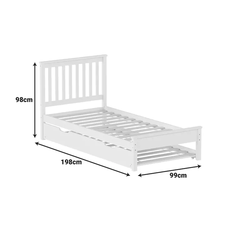 Bed Benia pakoworld with trundle bed pine wood in white color 90x190cm