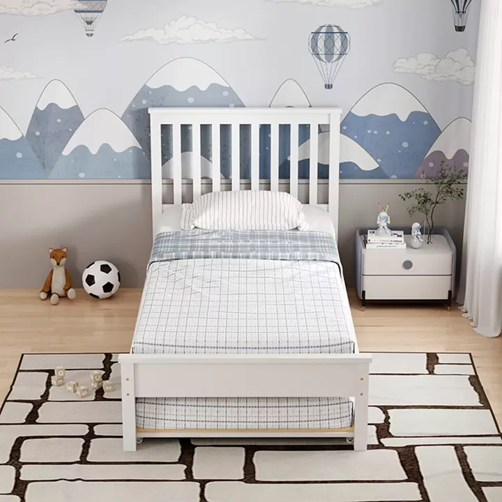Bed Benia pakoworld with trundle bed pine wood in white color 90x190cm