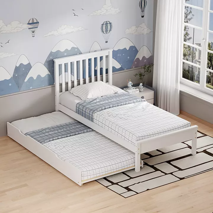 Bed Benia pakoworld with trundle bed pine wood in white color 90x190cm