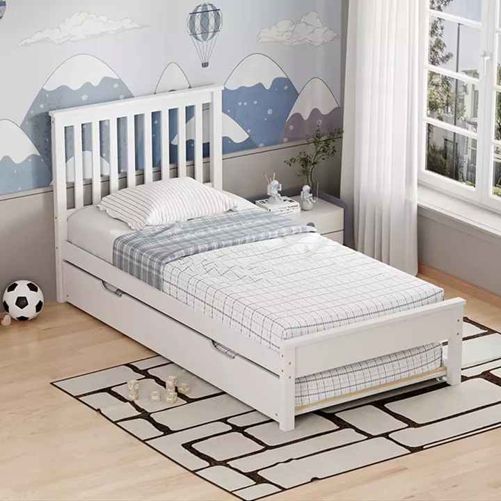 Bed Benia pakoworld with trundle bed pine wood in white color 90x190cm