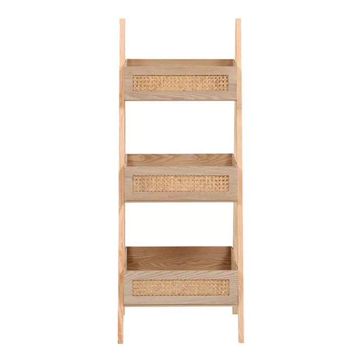 Ραφιέρα επιδαπέδια 3όροφη Scandy pakoworld mdf-rattan σε φυσική απόχρωση 44x37x110εκ
