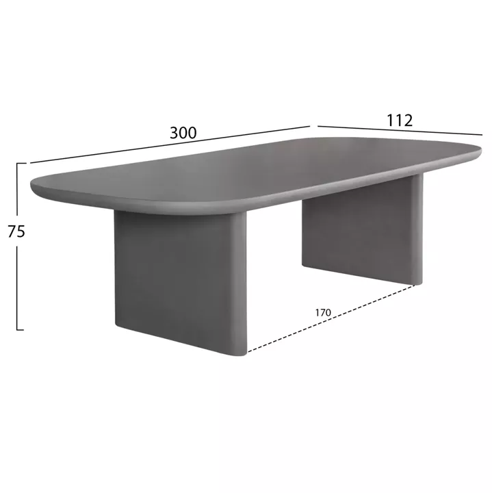 DINING TABLE AZAMI HM6601.01 GREY FIBER CEMENT 300x112x75Hcm