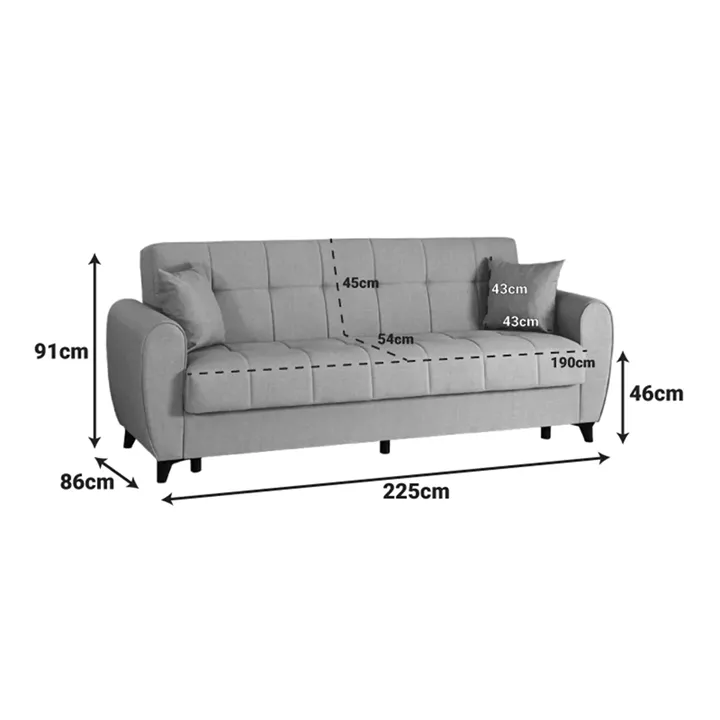 3-seater sofabed Lincoln pakoworld with storage space anthracite fabric 226x84x93cm