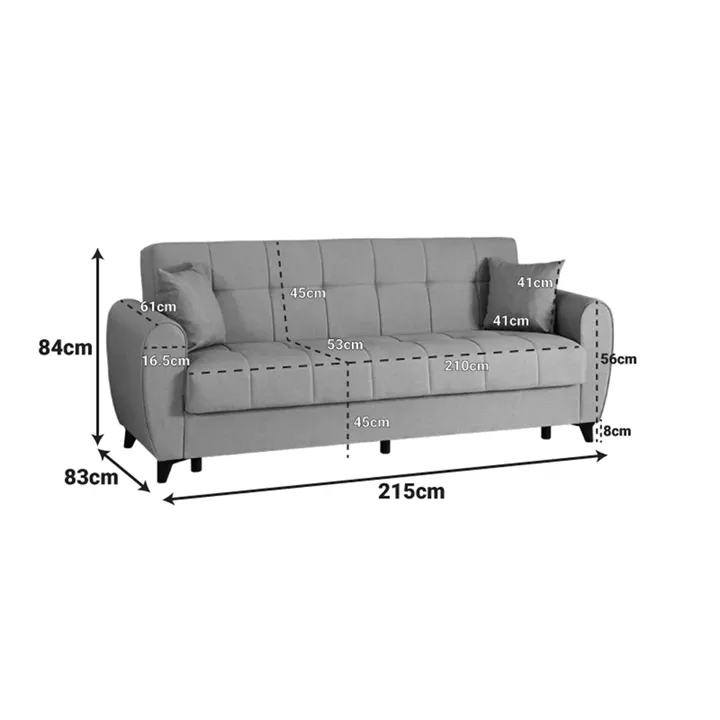 3-seater sofabed Modesto pakoworld with storage space black fabric 213x84x86cm