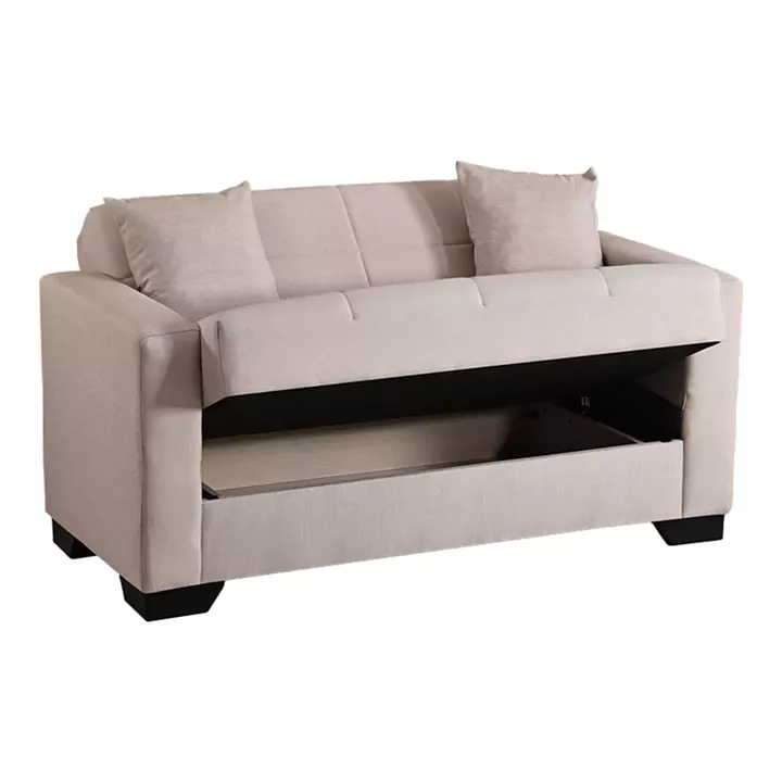 2-seater sofabed Vox pakoworld with storage space cream fabric 150x84x83cm