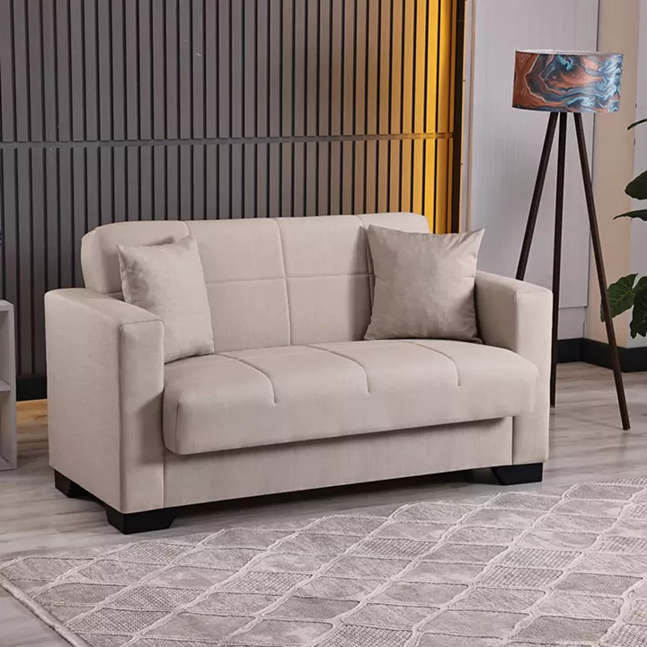2-seater sofabed Vox pakoworld with storage space cream fabric 150x84x83cm