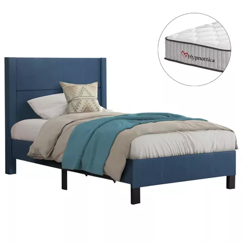 SEMI-DOUBLE BED WITH MATTRESS TRILLOP HM10757.02 BLUE FABRIC--FOR 120X200cm.