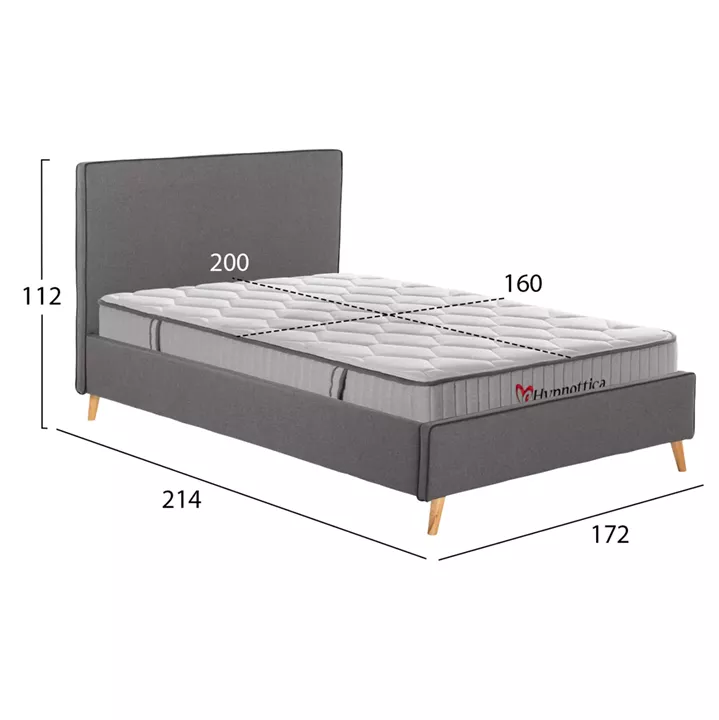 ΚΡΕΒΑΤΙ ΔΙΠΛΟ ΜΕ ΣΤΡΩΜΑ INDRA HM10769.01 ΓΚΡΙ ΥΦΑΣΜΑ--ΓΙΑ ΣΤΡΩΜΑ 160x200εκ