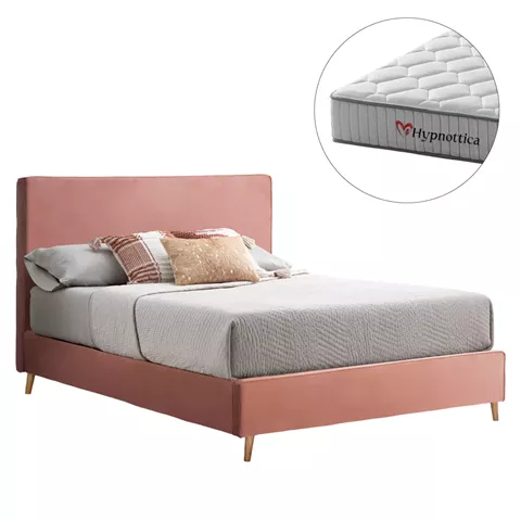 DOUBLE BED WITH MATTRESS INDRA HM10769.03 DUSTY PINK VELVET--FOR MATTRESS 160x200cm.