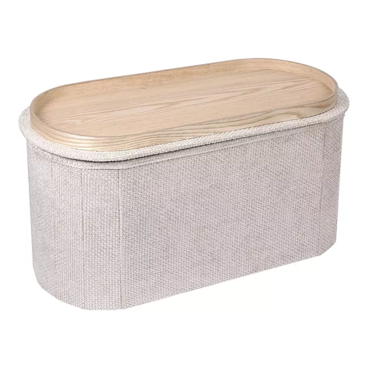Σκαμπό-μπαούλο Trebia pakoworld κρεμ ύφασμα 76x38x38εκ