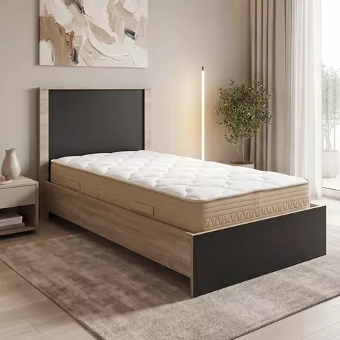 Κρεβάτι με στρώμα Athos Sleepy pakoworld sonoma ανθρακί 90x190εκ