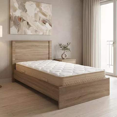Κρεβάτι με στρώμα Athos Sleepy pakoworld sonoma 90x190εκ