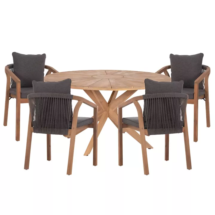 OUTDOOR DINING SET 5PCS CORTEN HM10900.02 ACACIA WOOD IN NATURAL--CUSHIONS IN GREY